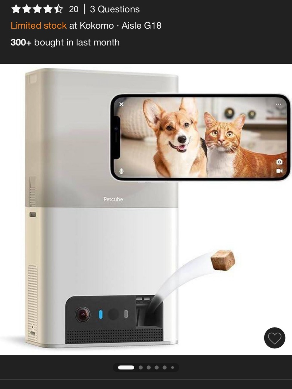 Petcube Smart Treat Dispenser - White & Light Gray